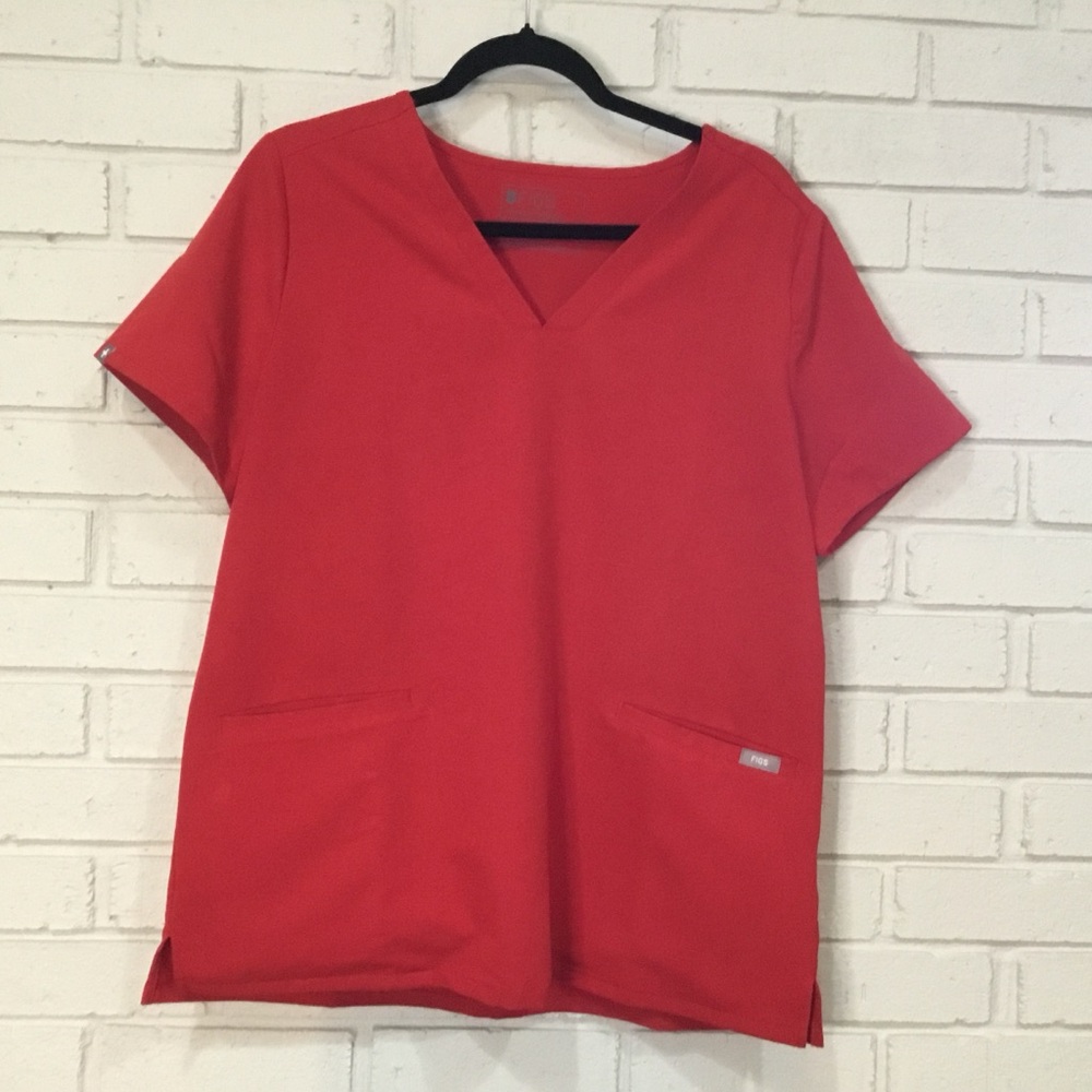 Figs Vibrant Red Short Sleeve Top